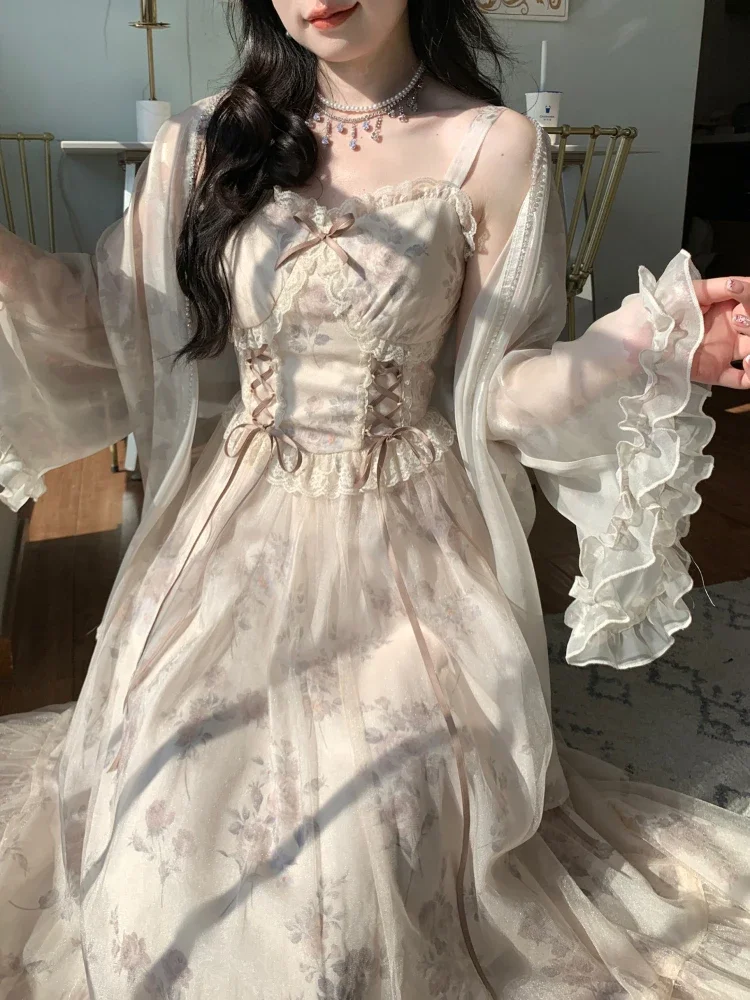 Винтажное элегантное Цветочное платье женское милое Сетчатое на бретелях с