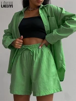 two piece suits purple outfits women shorts sets 2022 casual loose long sleeve shirt summer tops mini shorts fashion tracksuit