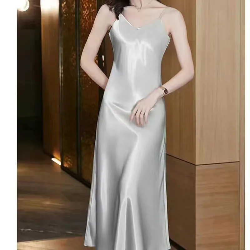 Тонкое женское сексуальное нижнее белье шелковая атласная одежда для сна лето 2024