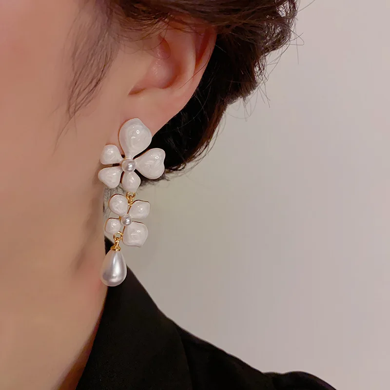 Серьги Draweye с жемчугом и цветами для женщин винтажные корейские модные