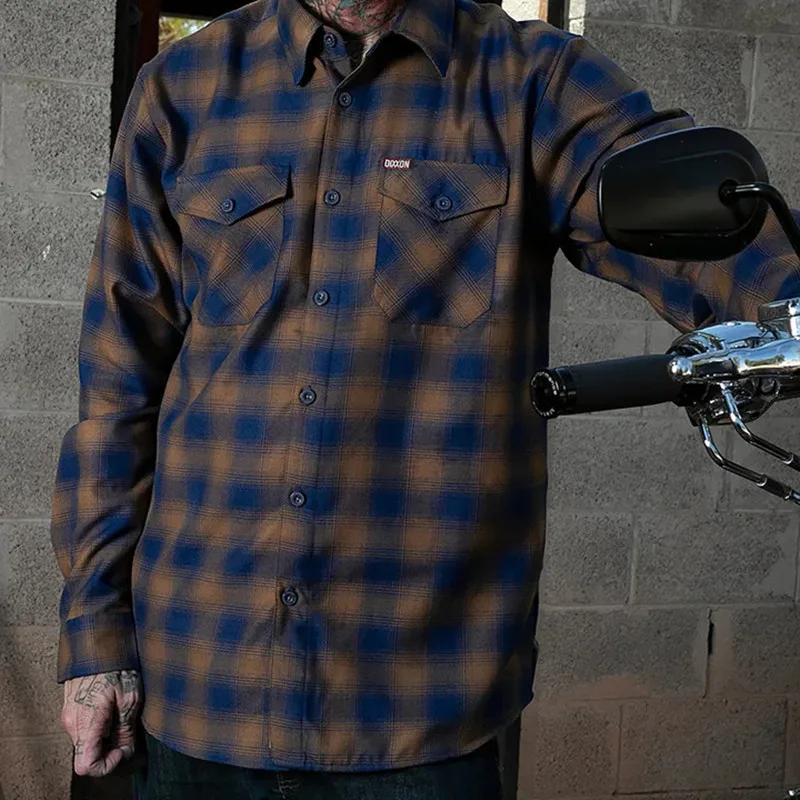 Men Motorcycle Dixon Eddie Plaid Flannel Shirt USA Size M-3X