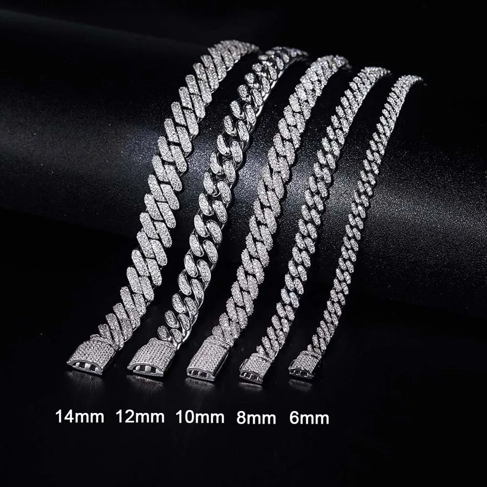 Серебряная Бриллиантовая кубинская цепочка с муассанитом