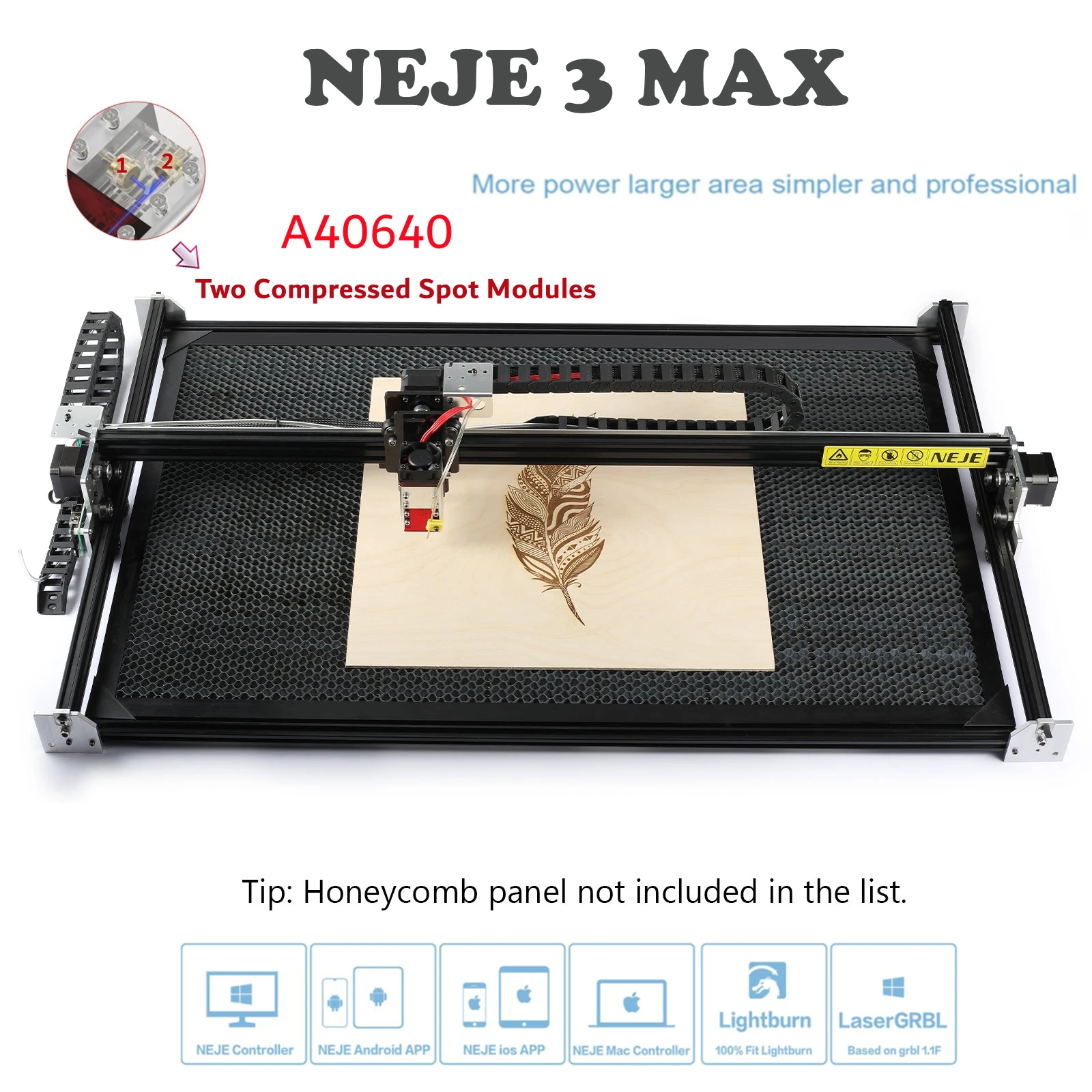 NEJE 3 Max A40640 CNC Laser Wood Engraver Cutting Machine DIY Mill Printer Router Lightburn GRBL Bluetooth APP  Metal Mark Tool