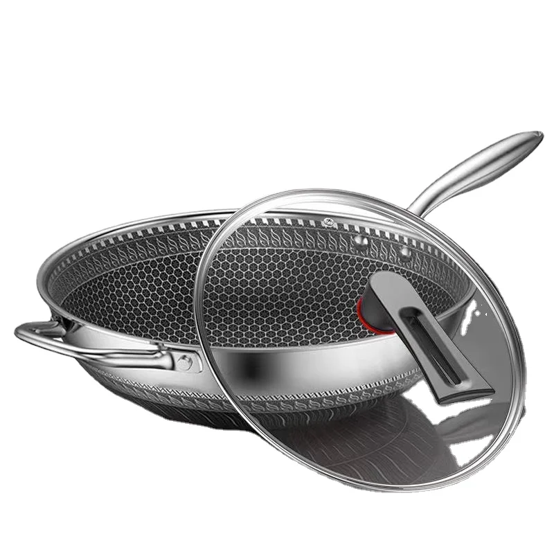

32cm/34cm Nonstick Wok 304 Full Stainless Steel Wok No Fume Coating-Free Gift Cookware