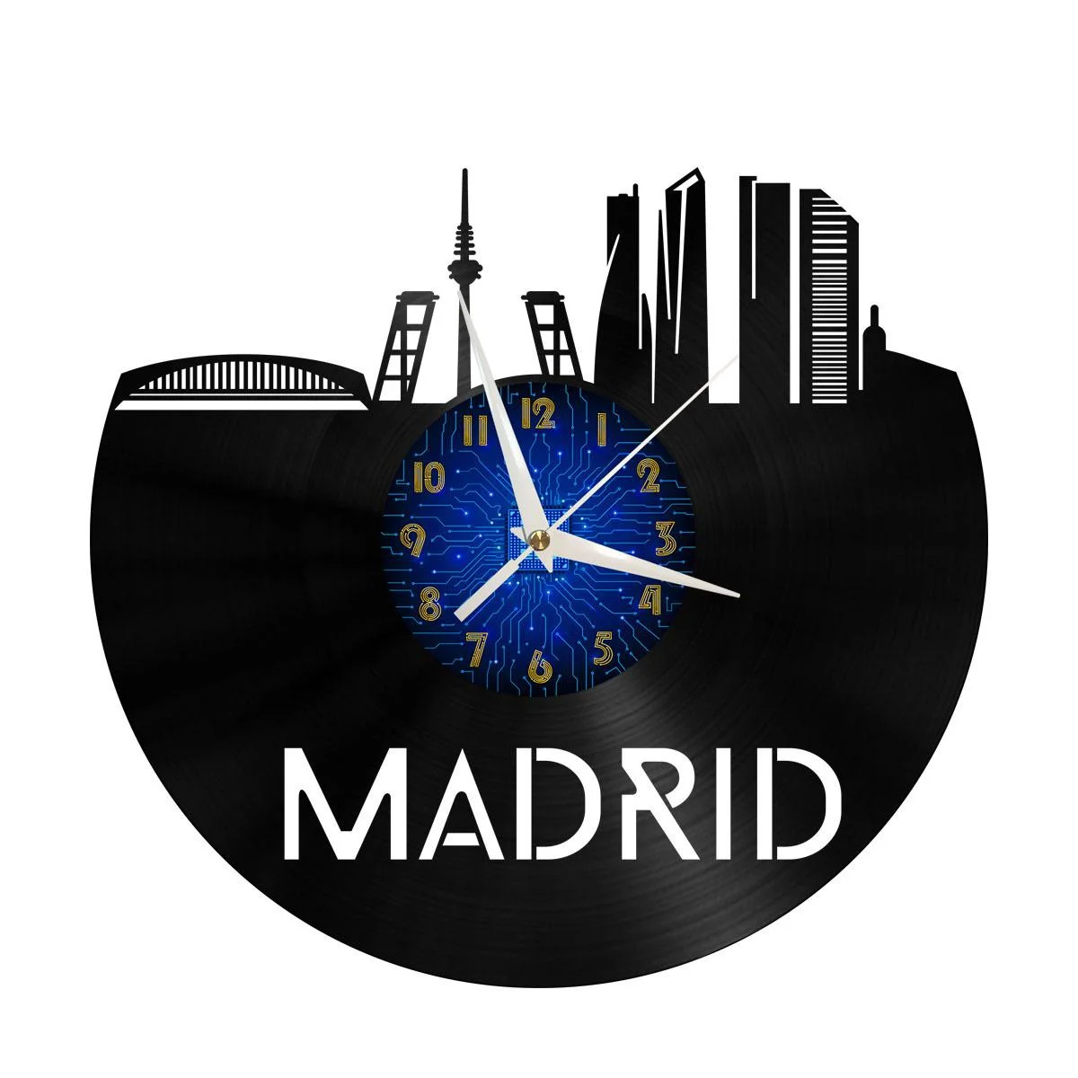 

Madrid City View Vinyl Wall Clock, Vinyl Record Clock Wall Art Silent & Non-ticking