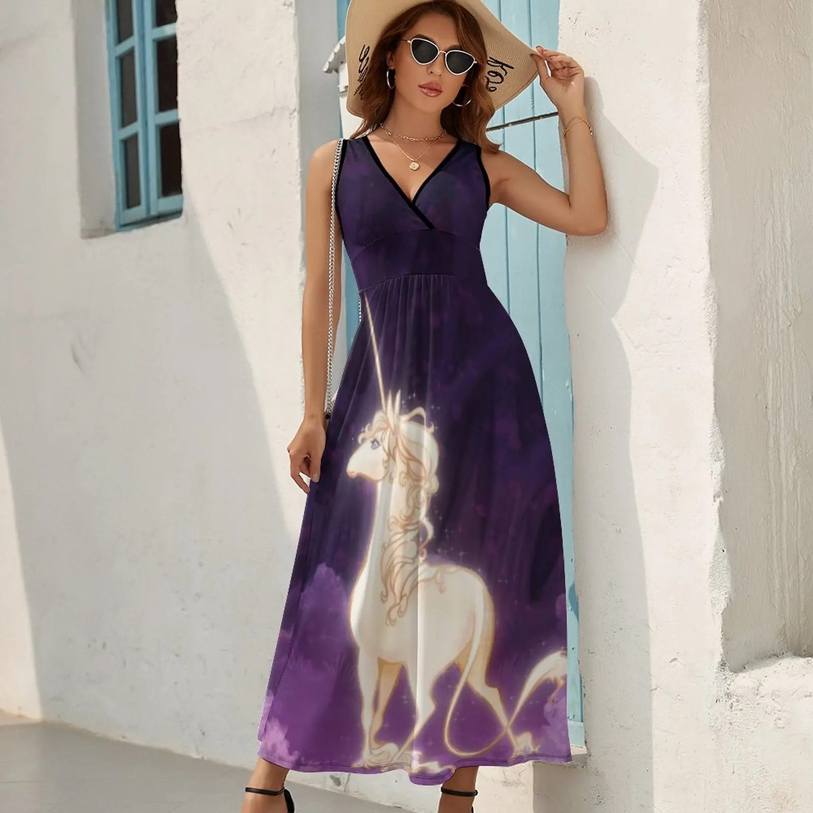 Платье без рукавов с изображением единорога из сиреневого дерева танцевальные