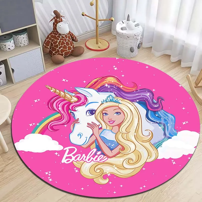 Розовый декоративный ковер Барби с принтом круглый для гостиной дивана стола