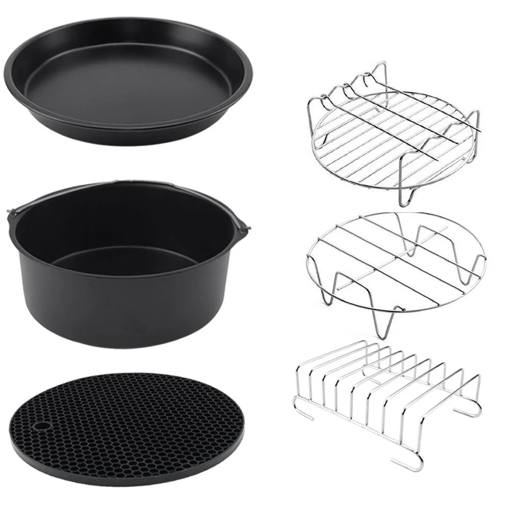 

6pcs Metal Air Fryer Accessories Set Non-Stick Holder Home Kitchen Baking Tool Kit