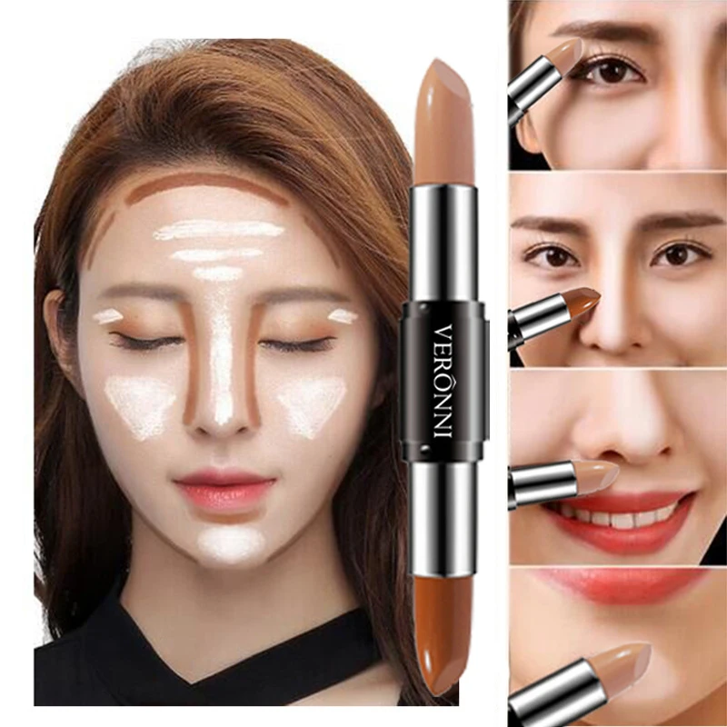 Double Head 3D Bronzer Highlighter Stick Face Makeup Concealer Pen Foundation Stick Cream Texture Contour Pencil