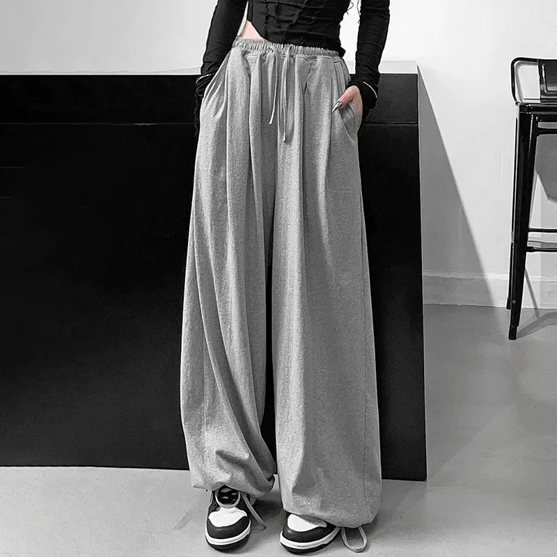 

KANCOOL Oversize Gray Fashion Joggers Sweatpants Women Korean Y2K Summer Harajuku High Waist Black Loose Wide Leg Trousers
