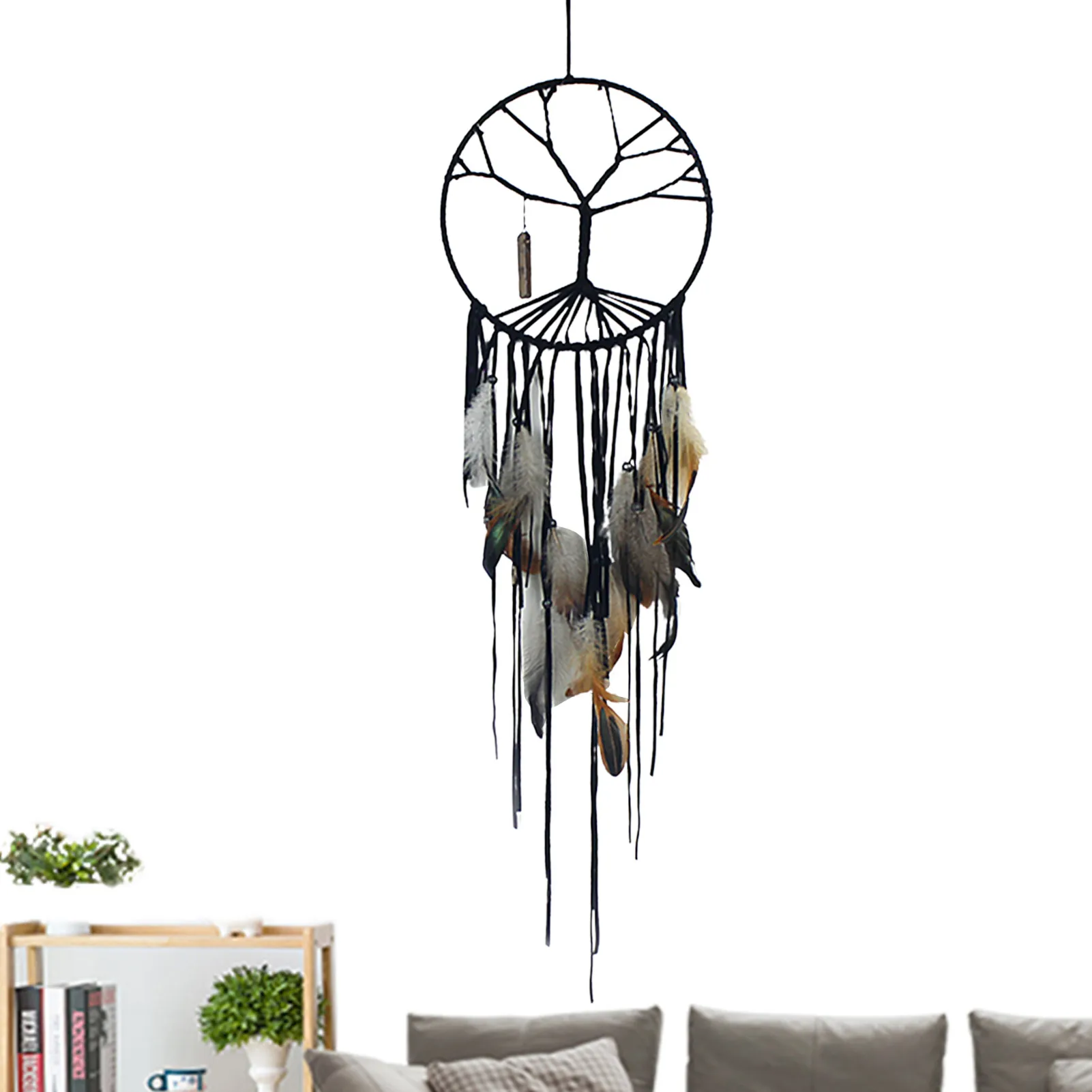 Индийский Ловец снов с черными перьями красивое украшение для дома модное ручной