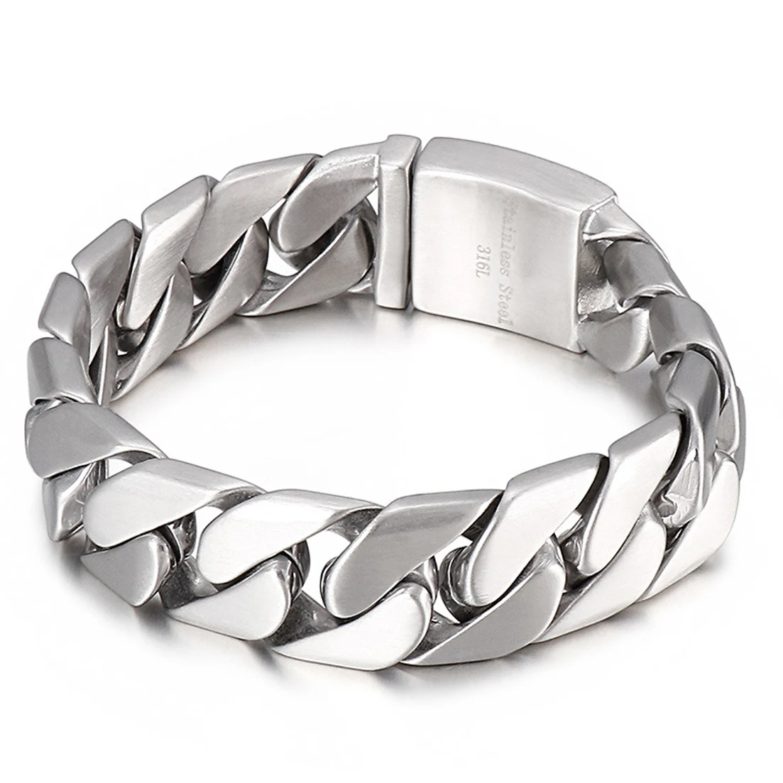 

Мужской браслет из нержавеющей стали, матовый серебристый браслет с кубинской цепью, 17 мм, 8,66 дюйма