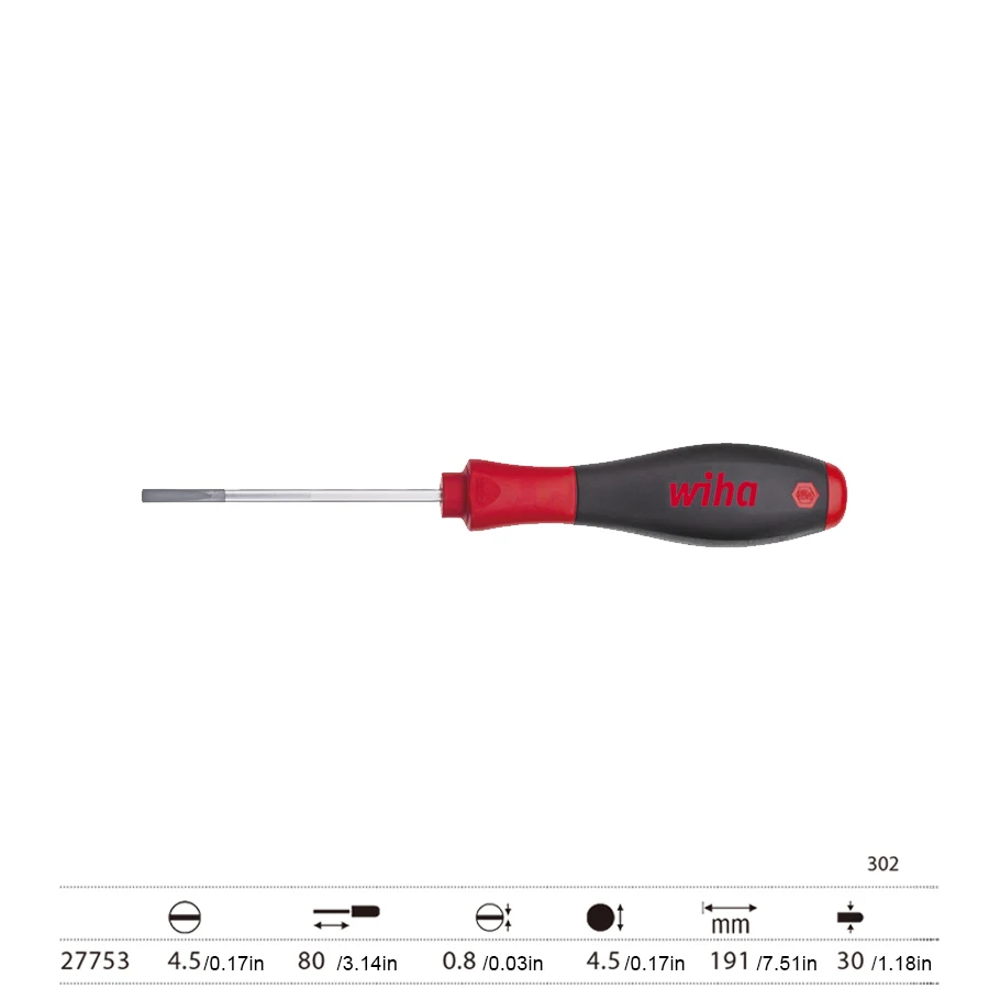 

Шлицевые отвертки WIHA с круглым лезвием для малопрокалывающих винтов Нескользящая ручка Высоко эргономичная форма Серия No302