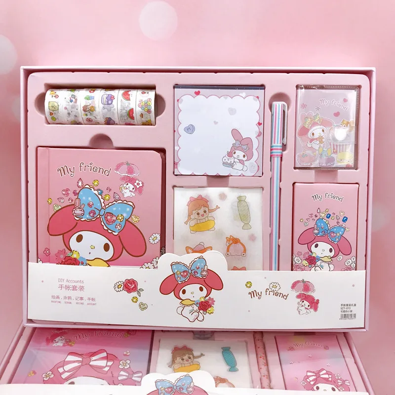 

Sanrio Kuromi Melody Cinnamoroll Cartoon Bunny Handbook Set Combo Student Stationery Girls Sticker Notepad Student Gift Prize