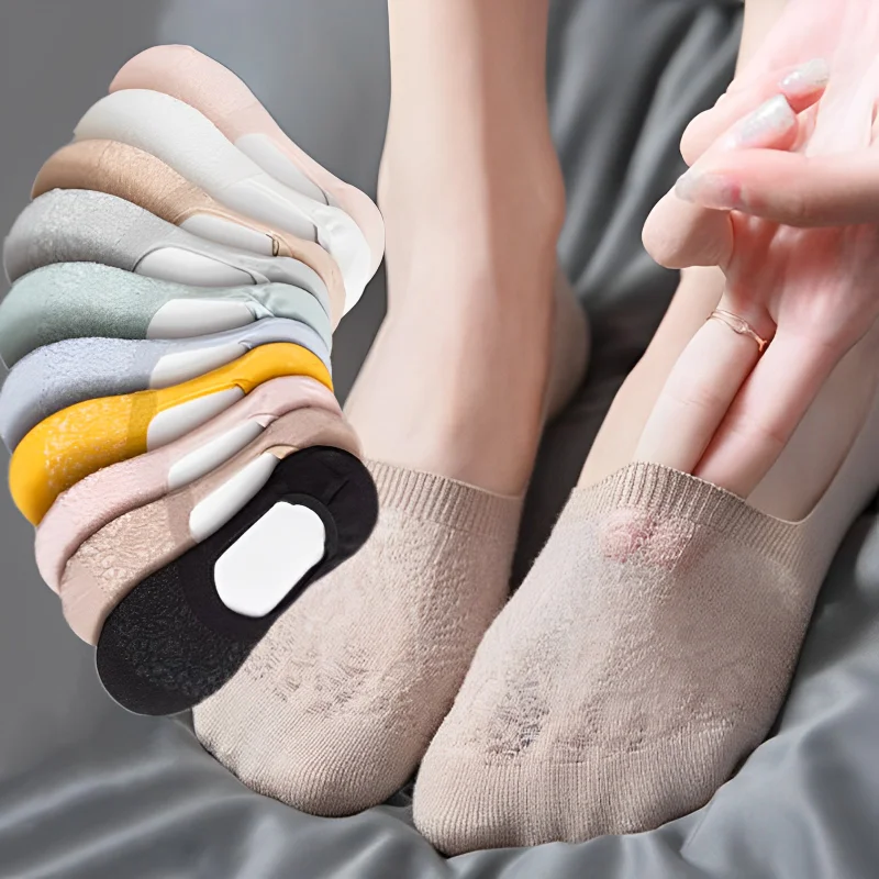 5Pair Summer Women Invisible Boat Socks Mujer Silicone Non-slip Chaussette Ankle Low Female Cotton Show Breathable Calcetines