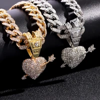 fashion shiny crystal heart arrow pendant cuban necklace for women bling iced out zircon tennis chain necklace hip hop jewelry