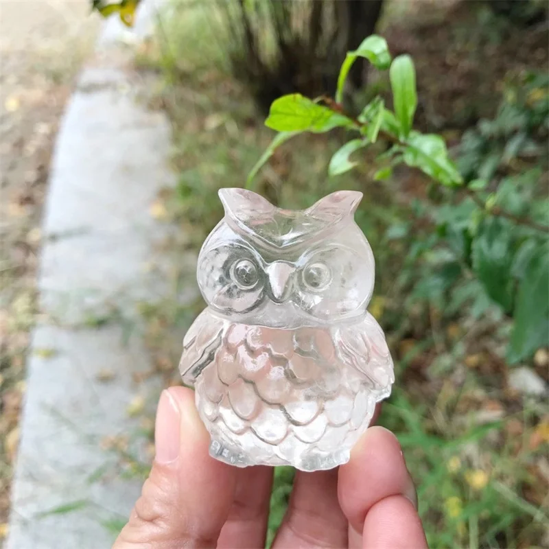 

4.9cm Natural Clear Quartz Crystal Owl Carving Animal Healing Stone Home Decor Christmas Gifts For Kids 1pcs