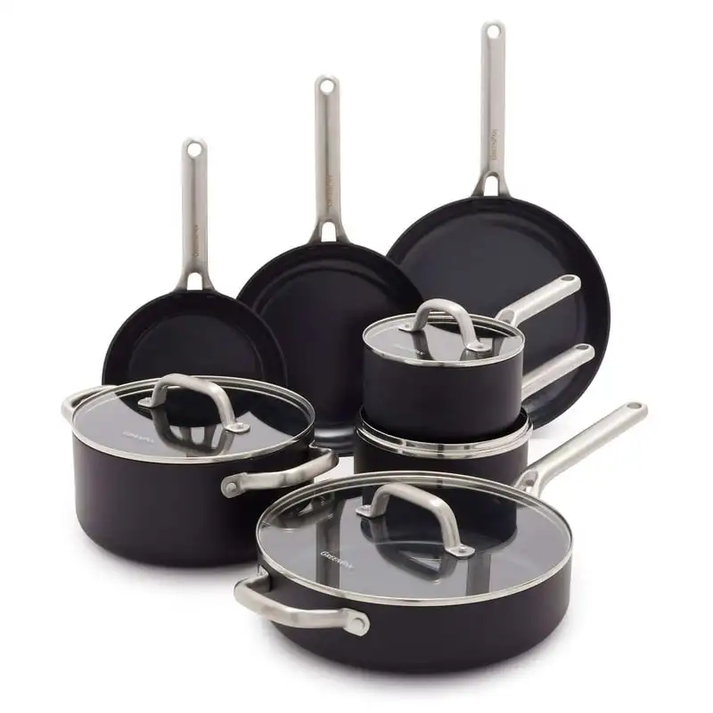 

Omega Hard Anodized Advanced Healthy Ceramic Nonstick, 11 Piece Cookware Pots and Pans Set with Glass Lids, Anti-Warping Inducti