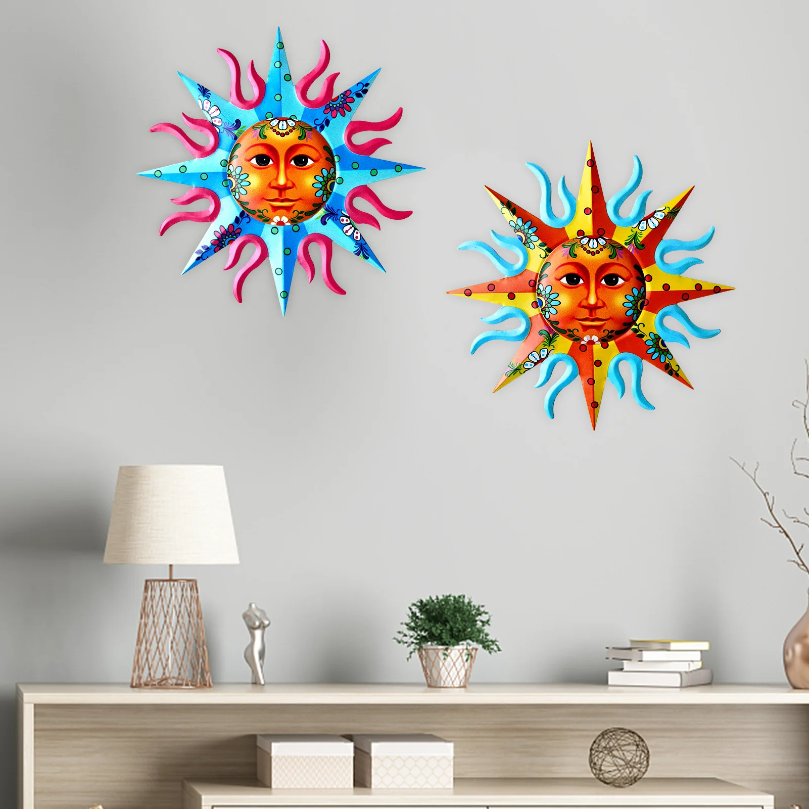 

Sun Metal Wall Art Vivid Colorful Sun Wall Decor Painted With Florals Suspend Wall Decoration For Living Room Bedroom Garden