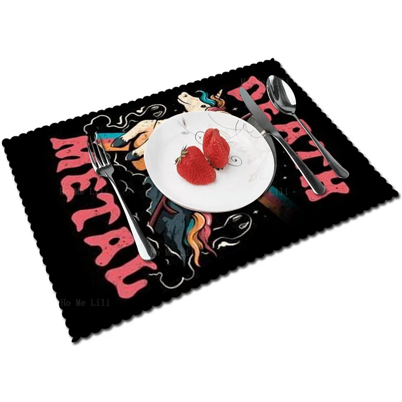 

Death Metal Immortal Grim Reaper Riding A Unicorn Jungle Music Skull Horse Psychedelic Polyester Fabric Placemats