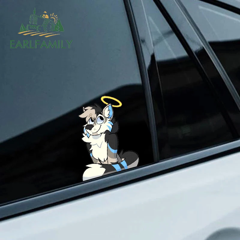 

EARLFAMILY 13 см пушистая синяя Хаски наклейки на автомобиль, водонепроницаемая забавная наклейка с окклюзией и царапинами, гоночный бампер, украшение на лобовое стекло автомобиля
