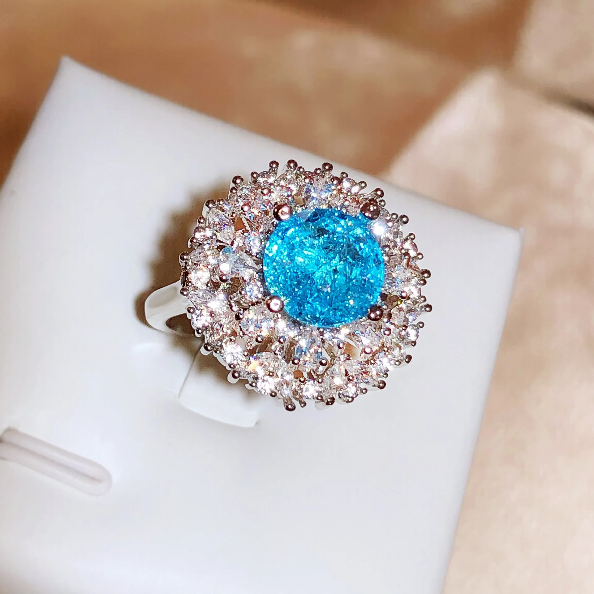 

Женское кольцо из циркония Paraiba, обручальное кольцо с голубым цирконом, Ювелирное Украшение