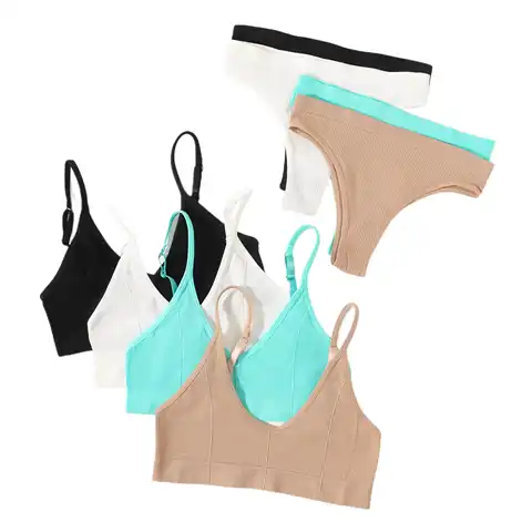 Women Bra Set Seamless Bras Vneck Bralette Tops High Waist briefs Comfort Underwear Wire Free Brassiere Sexy Lingerie Set