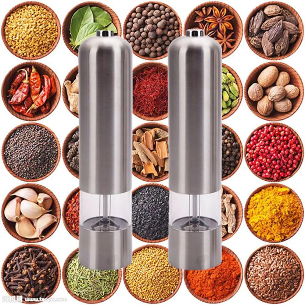 

2 Pcs Stainless Steel Electric Automatic Salt and Pepper Grinder Set, Kitchen Restaurant Cooking Tools, Sliver