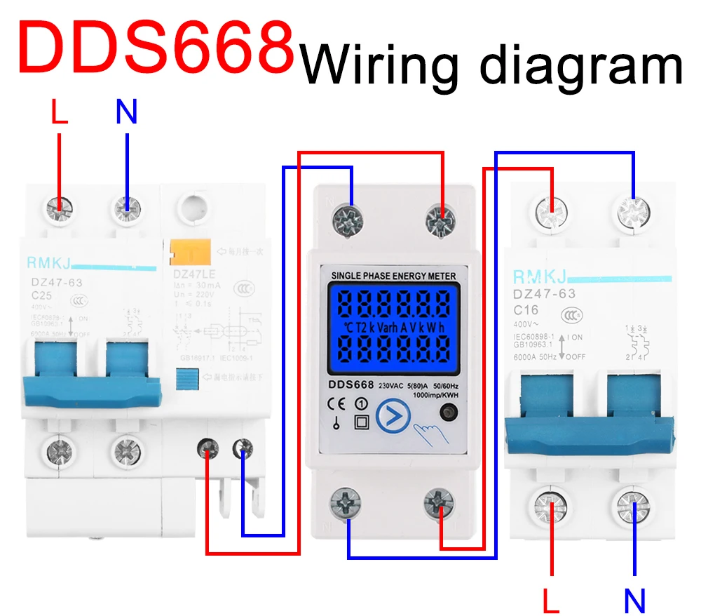 AC230V 50/60Hz 60/80A Single Phase LCD Digital Display Wattmeter Power Consumption Energy Din Rail Electric Meter kWh backlight images - 6