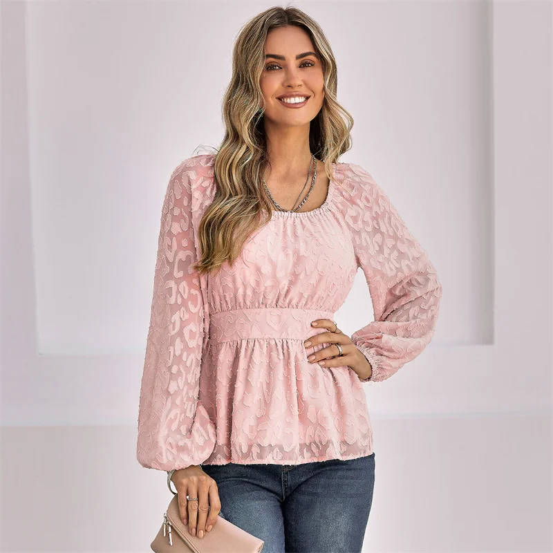 

Women Blouses Autumn 2022 New Chiffon Loose Ruffle Shirts Square Collar Long Sleeve Elegant Office Lady Tops Ladies Pullovers