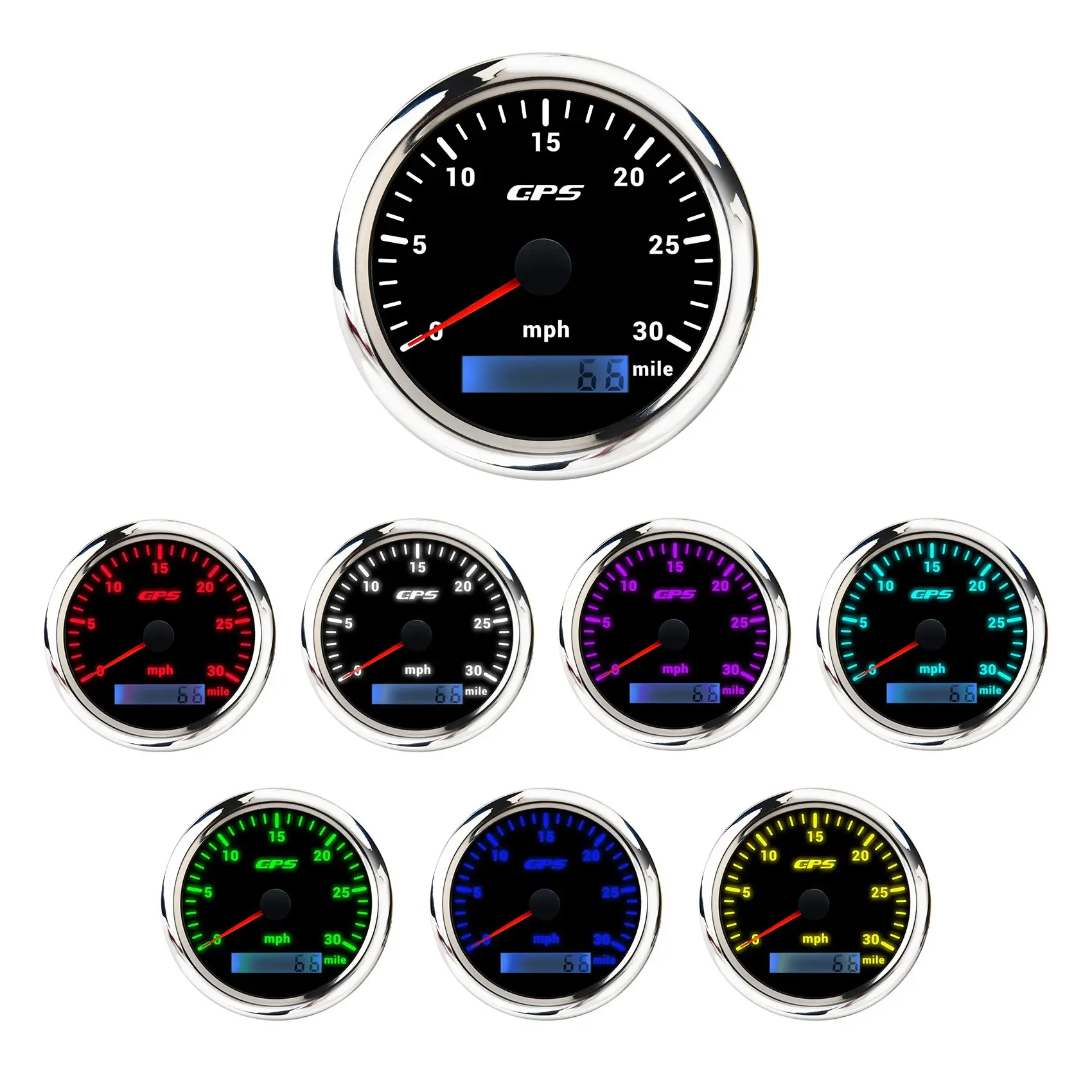 

85MM GPS Marine Speedometer 0-30/Mile Tachometer with 7-Color Backlight Odometer for Boats Yachts Marine Silver +