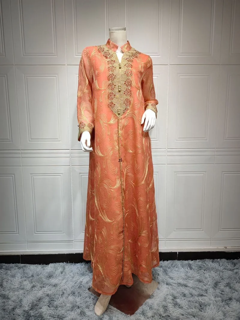 Ramadan Embroidery Abayas for Women Dubai 2022 Luxury Muslim Party Maxi Dress Caftan Marocain Evening Gown Turkey Islam Clothing