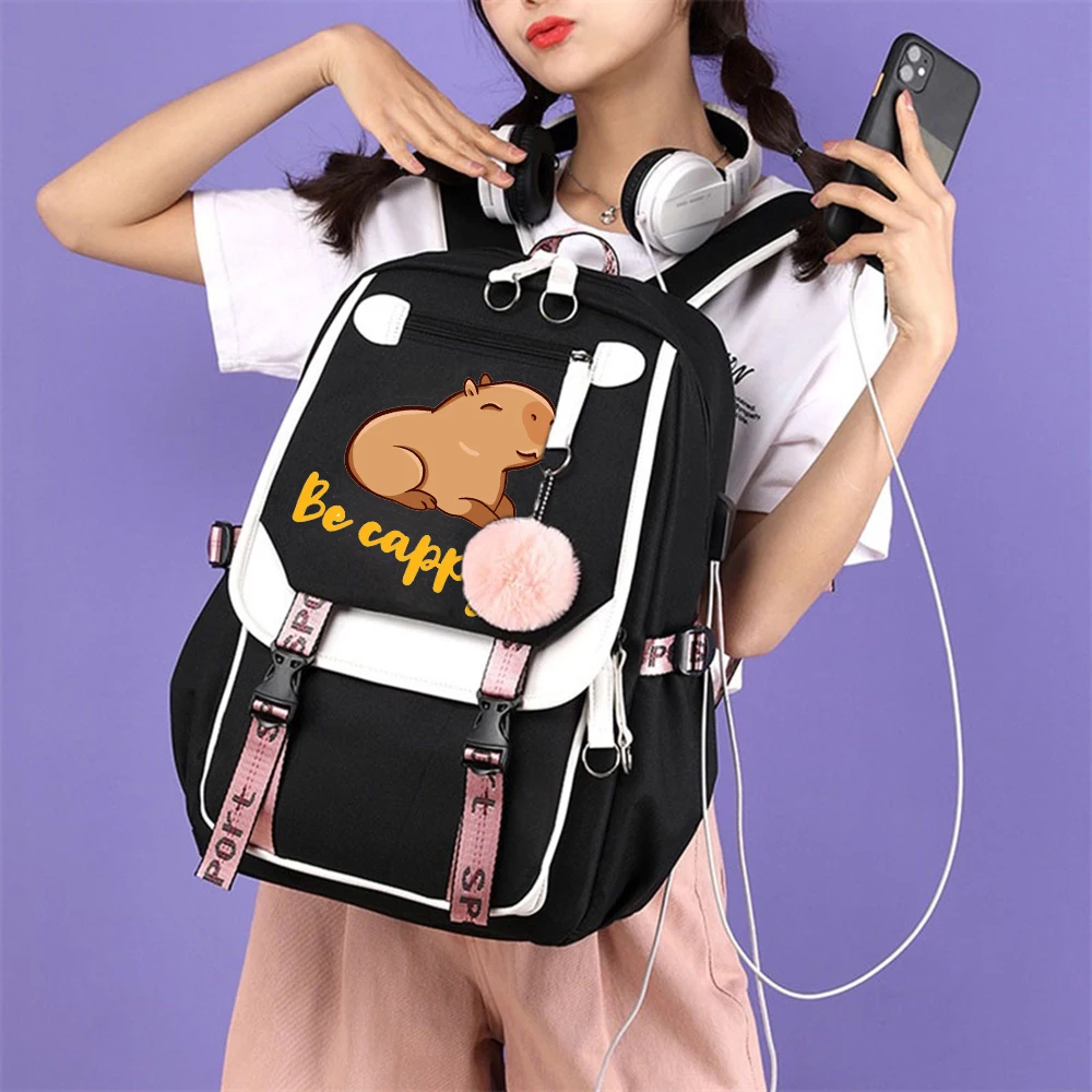 

Fashion Girl College School Bag Casual Be Capybara Women Backpack Usb Book Packbags for Teenage Travel Shoulder Bag Rucksack