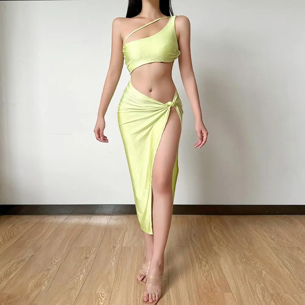 

Skinny Side Split Hem Sexy Hip Wrap Club Bodycon Dress for Vacation