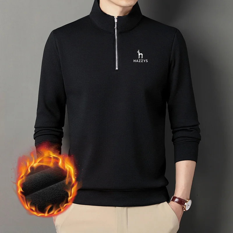 

Мужская одежда для гольфа HAZZYS, осенне-зимняя футболка с длинными рукавами, теплая толстовка на молнии с воротником-стойкой для молодых мужчин, Модный повседневный Топ