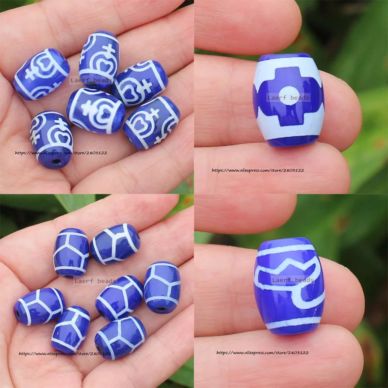 

Good Qulity! 11-12x15-16mm Blue Ancient Tibet Dzi Agate Beads,Lucky Symbol,Powerful Amulet,For DIY Jewelry Making !