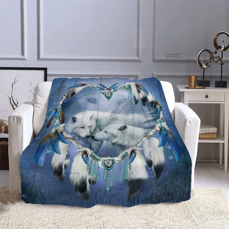 

Indian Dreamcatcher Wolf Pattern Blanket Flannel Blanket Cosy Lazy Couch Cover Blanket Super Soft Sheet Mattresses