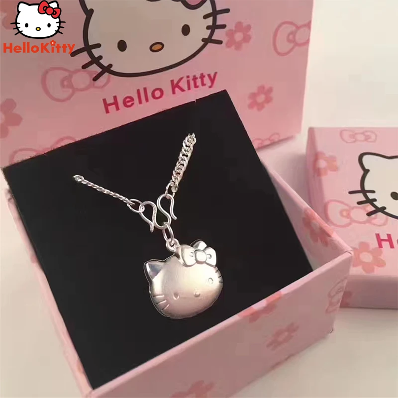 

2023 новое ожерелье Hello Kittys Y2K из серебра 999 пробы ожерелье Sanrios аниме кавайные блестящие светлые роскошные милые аксессуары на удачу подарок д...