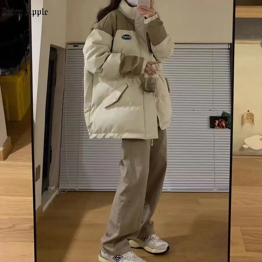 Jackets For Women 2022 Fashion Casual Streetwear Loose Spliced Thicken Warm Coat New Zipper Pockets Outwear Female Clothing Y2k