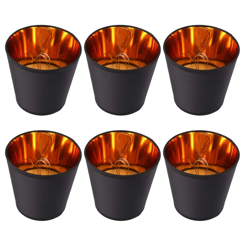 

Black Lamp Shades with Gold Lining Clip on Light Shades Candle Chandelier Lampshades, Set of 6