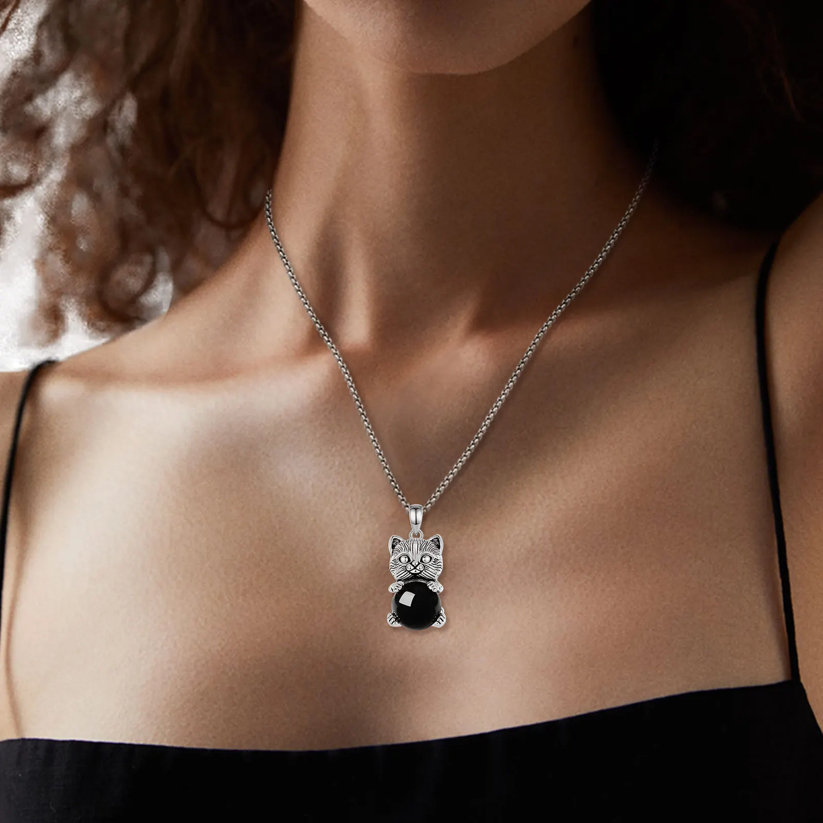 Eudora милый кот ожерелье из обсидиана энергетический натуральный целебный камень