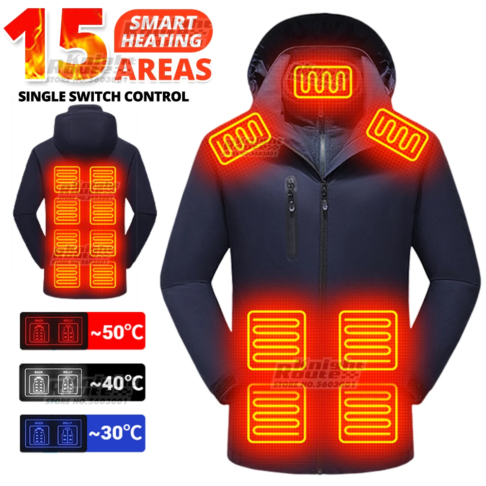 

New 15Areas Winter Heating Jackets USB Heated Vest Ski Motocross Warm Vest Motorcycle Jacket Hiking Thermal Clothing Fashion Man