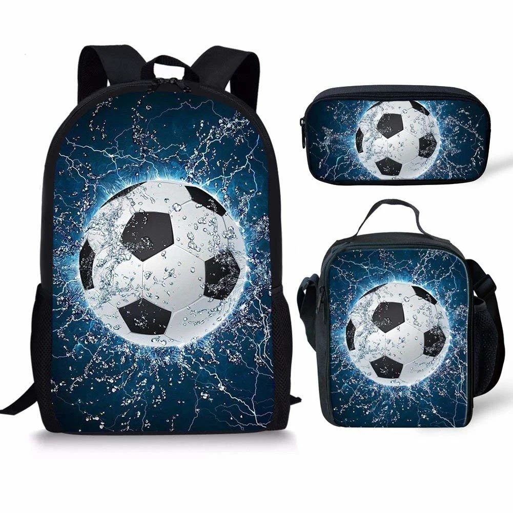 

Casual Schoolbag Cool Soccer Ball Print 3Set Lightweight Backpack for Teen Boy Girls Fashion School Bag Mochila Escolar