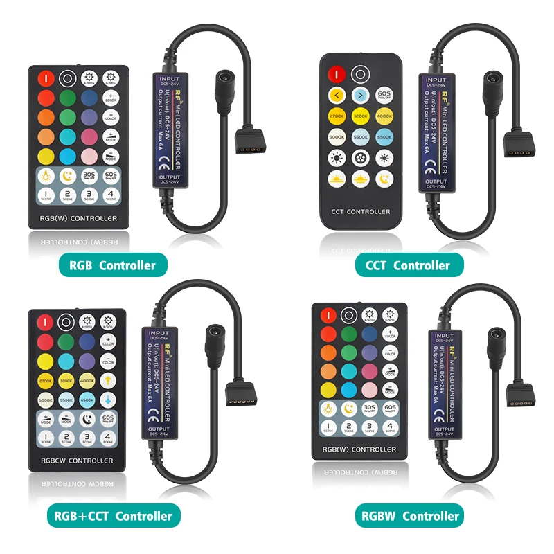 

Mini Wireless RGB Controller LED Strip RF Remote Control for 4 5 6 Pins RGB RGBW RGBWW CCT RGB+CCT LED Tape Light DC5-24V Dimmer