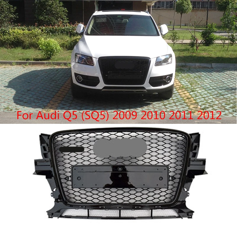 

For SQ5 Style Front Bumper Mesh Hood Grill Grille Glossy Black Universal for Audi Q5 ABS Bumper Grill 2009 2010 2011 2012