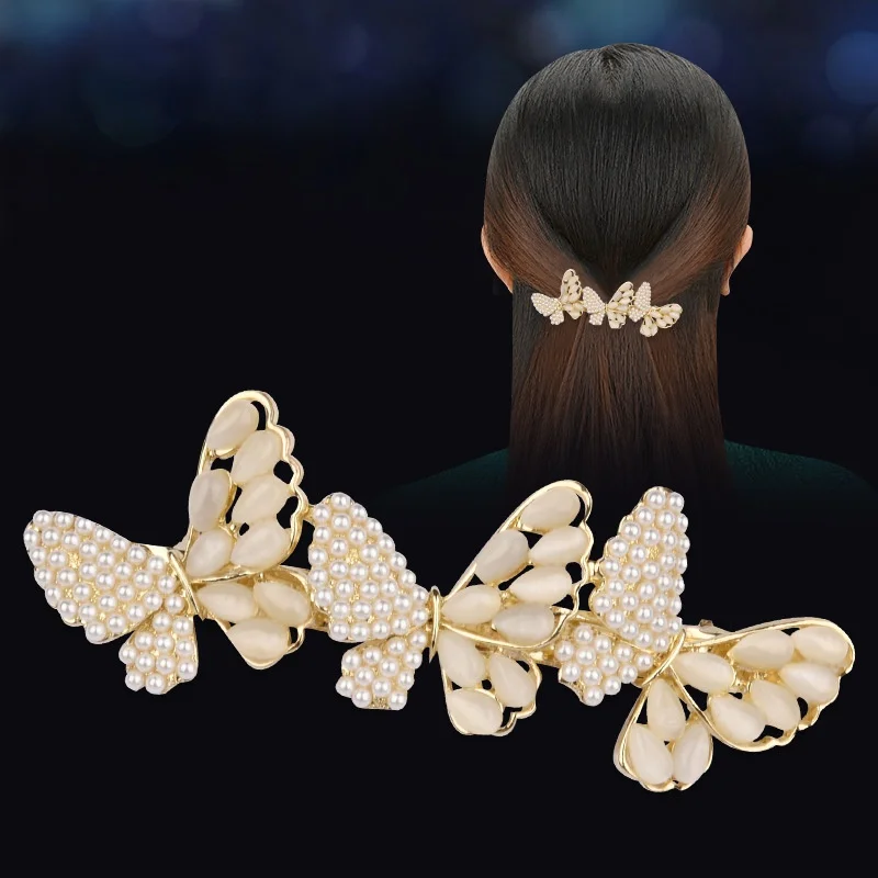 

Butterfly Pearl Elegant Girl Bangs Clip Hairpin Spring Clip Hair Accessories