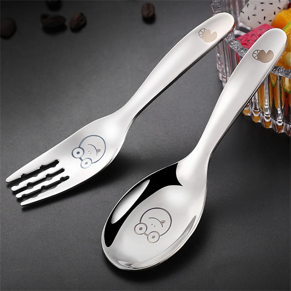 

Smooth Design Tableware Thick And Not Bulky Spoon Fork Short Handle For Children Grip Stainless Steel Small Teaspoon Children's