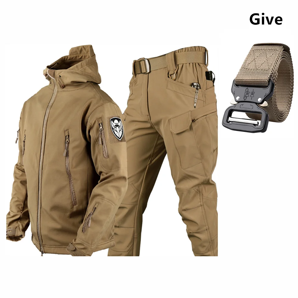 

Free Belt 2023 Shark Skin Soft Shell Winter Plush Thickened Mountaineering Tactics Keep Warm Waterproof Anti-cutting Charge Suit