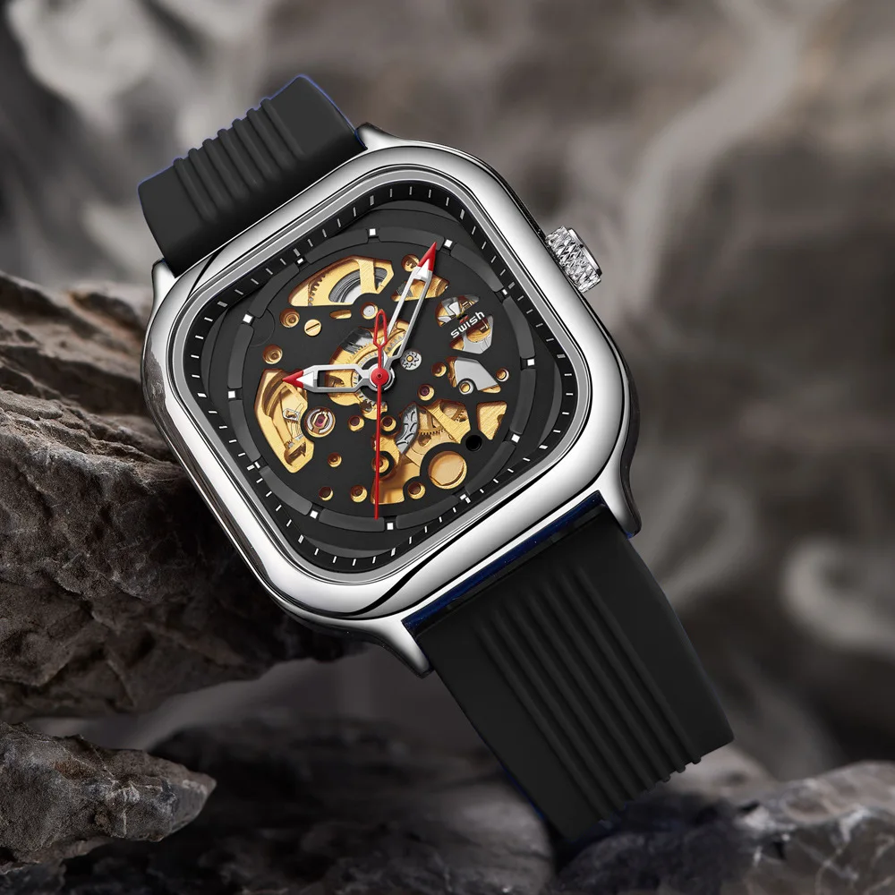 New hot automatic hollowed out transparent silicone mechanical watch sports men's watch a piece of hair