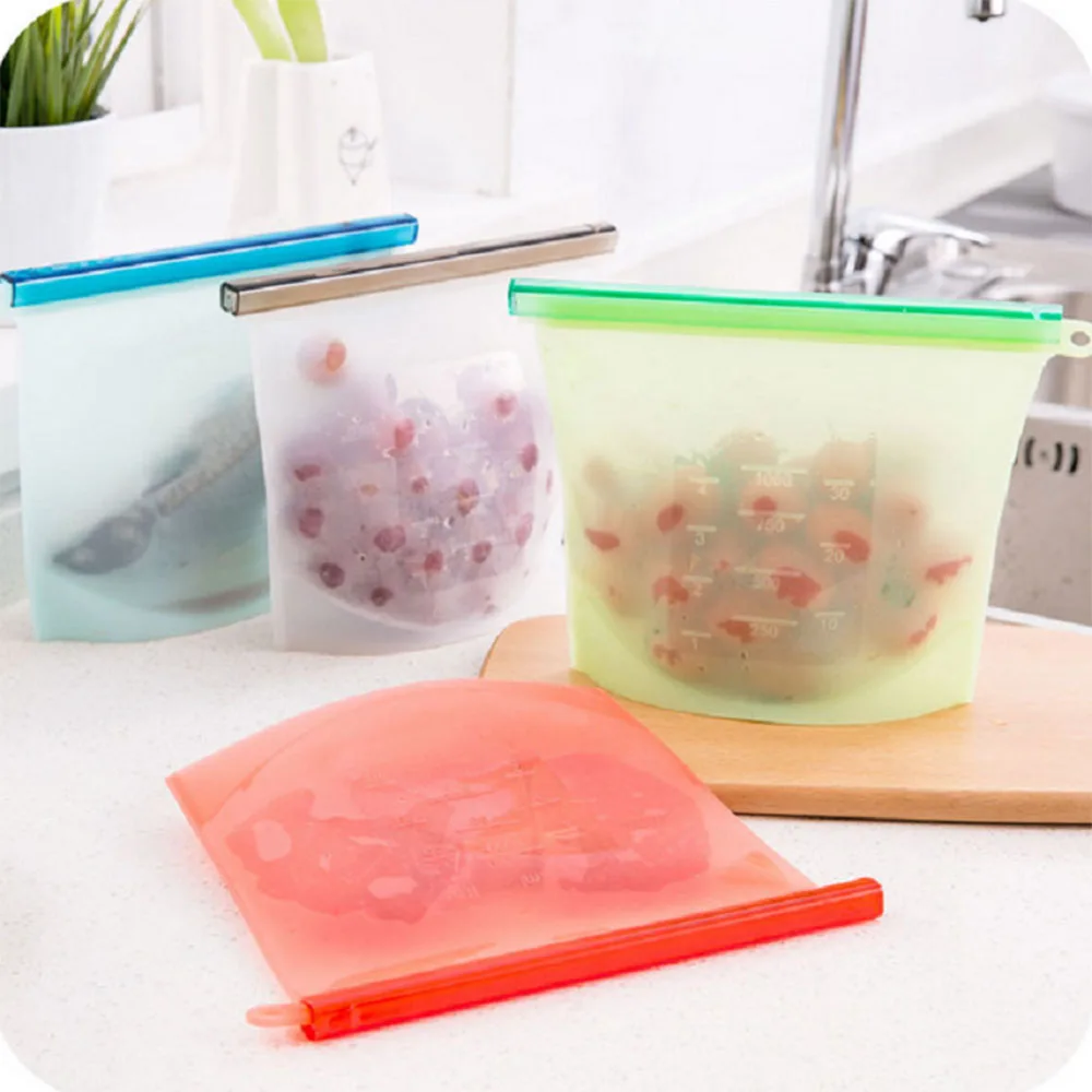 

500ML Silicone Food Storage Bag Reusable Stand Up Zip Shut Bag Leakproof Containers Fresh Bag Food Storage Bag Fresh Wrap Ziploc